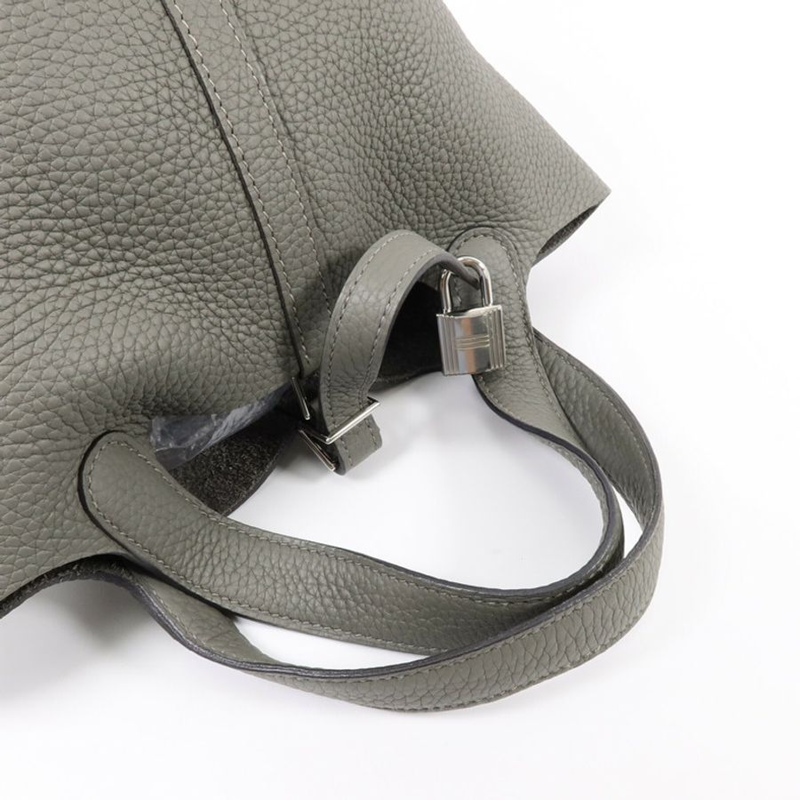 HERMES Clemence皮革Picotin PM手挽袋Gris Meyer-8