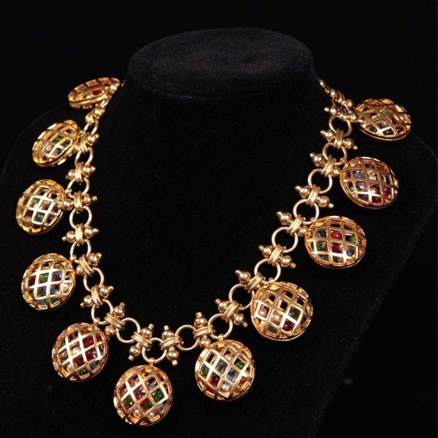 Chanel 素金鸟笼琉璃吊坠项链-1