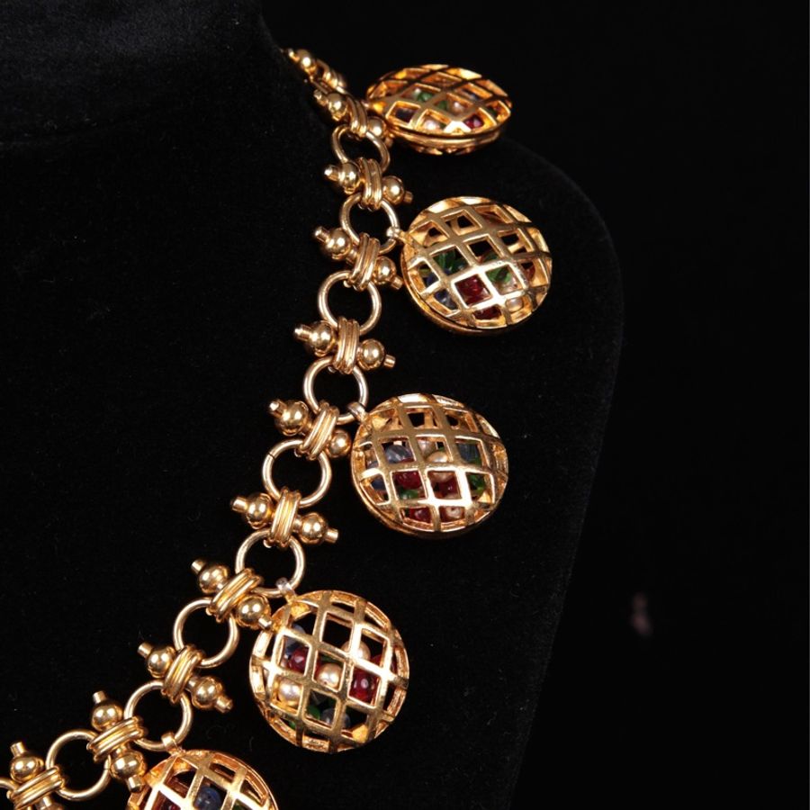 Chanel 素金鸟笼琉璃吊坠项链-9