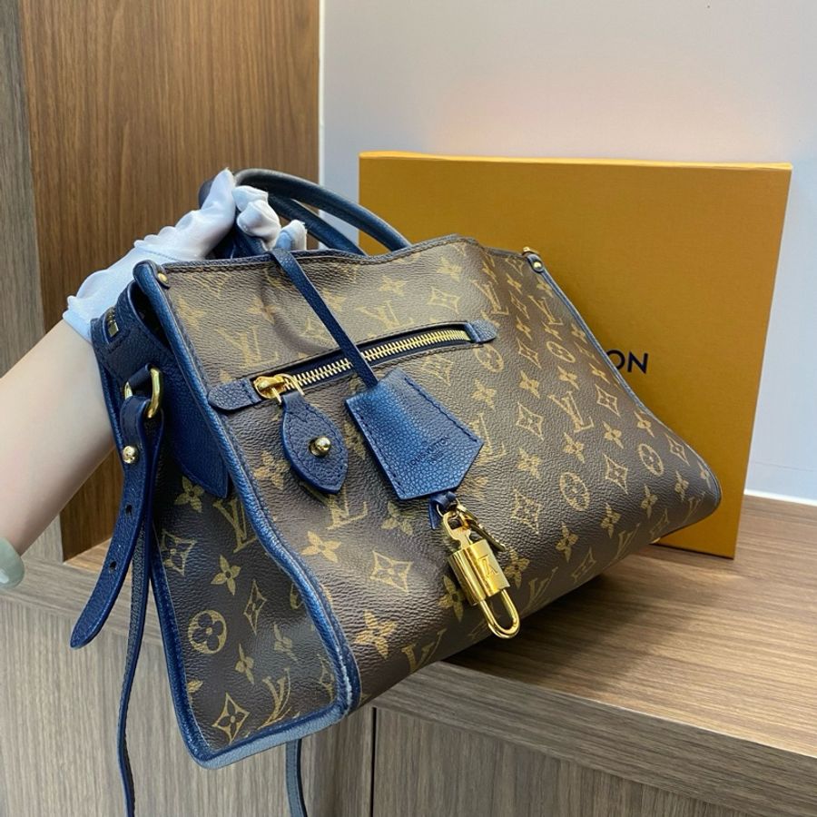 Louis Vuitton/路易威登老花拼藍色機車包手提包-3