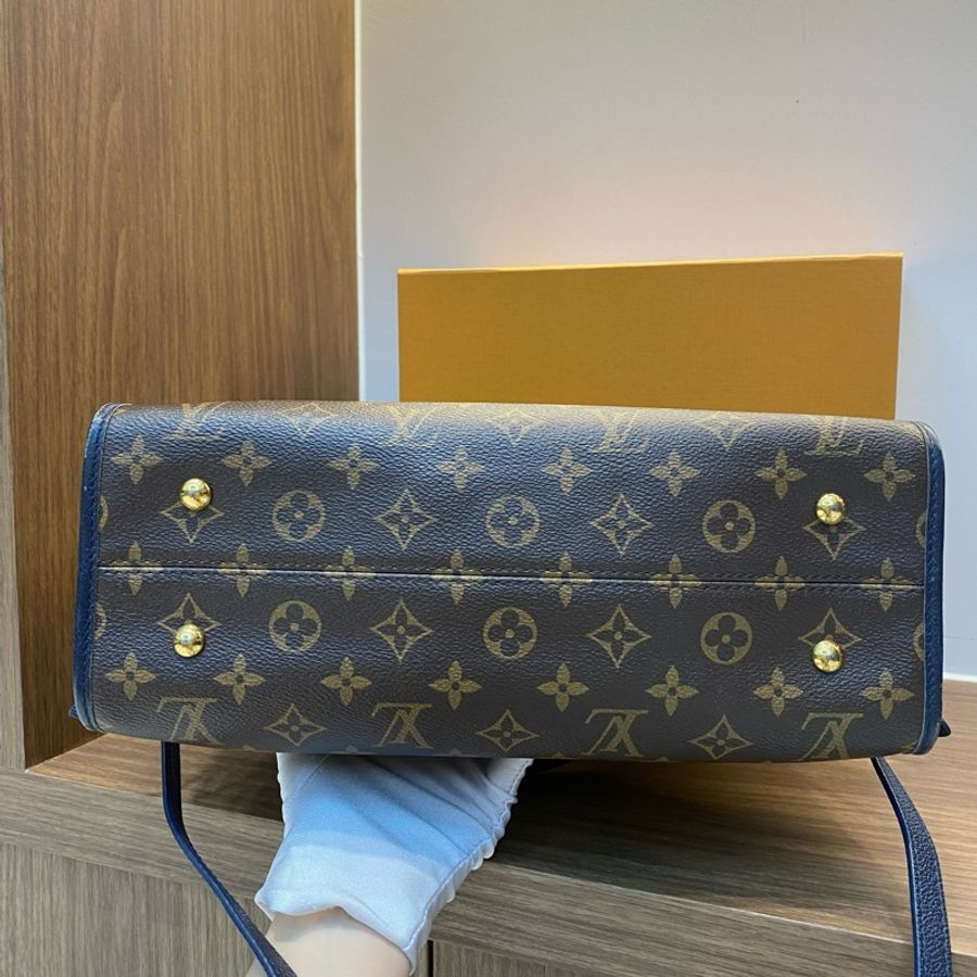 Louis Vuitton/路易威登老花拼藍色機車包手提包-7