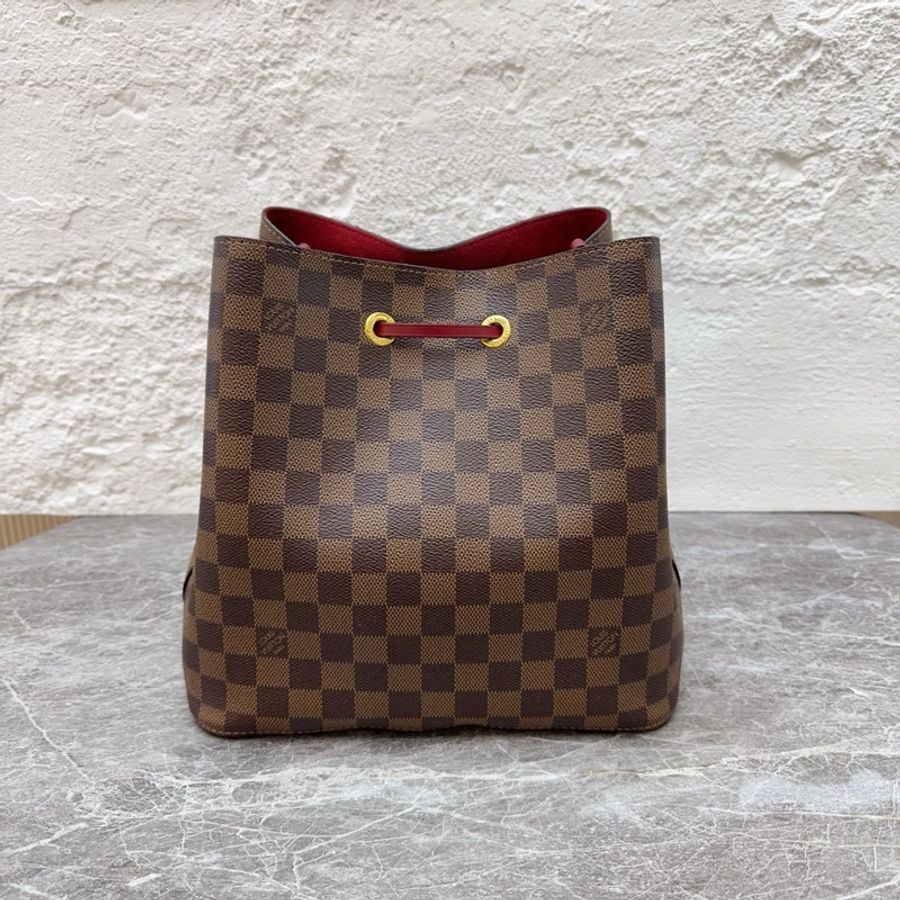 LV/路易威登 棕色棋盤格拼酒紅色水桶包斜挎包單肩包 芯片款-3