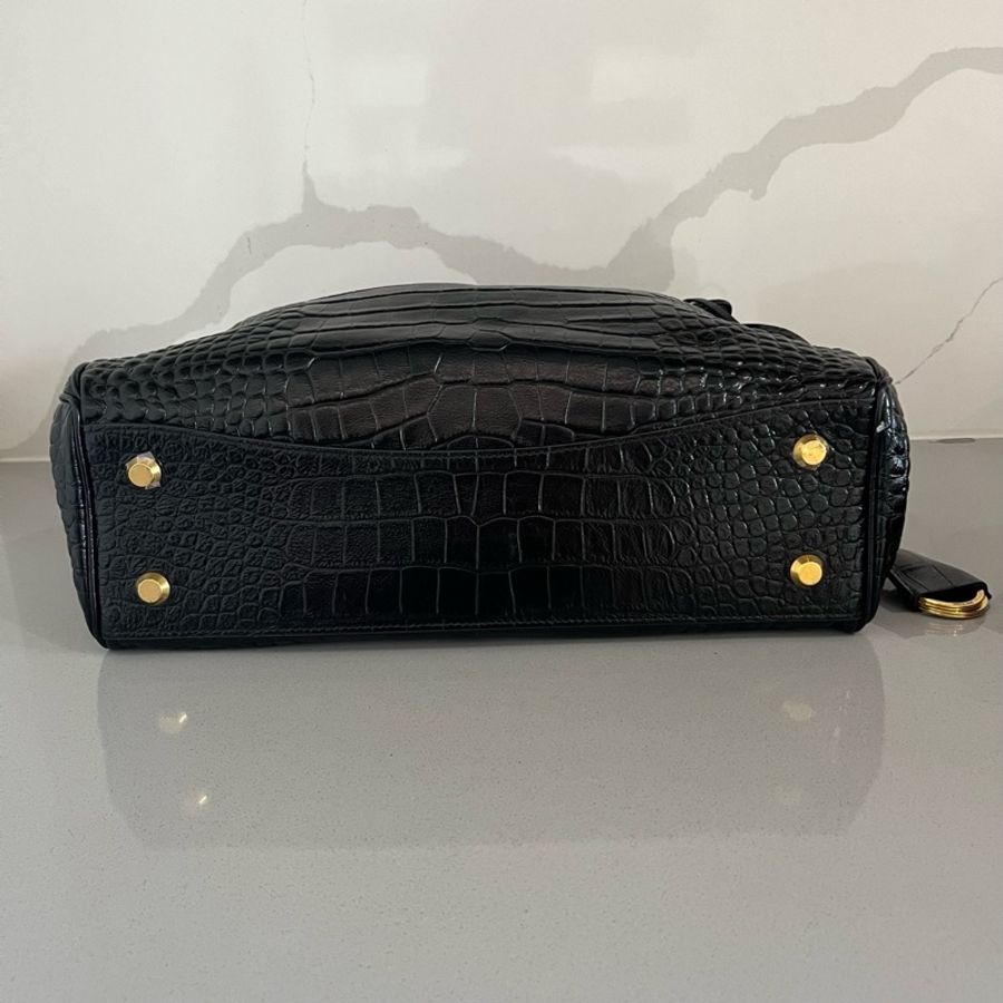 Balenciaga巴黎世家 Rodeo 做舊復古可拆卸肩帶 轉鎖開合 鰐魚紋牛皮革 單肩包斜挎包手提包 黑色 金扣 底长:33cm-4