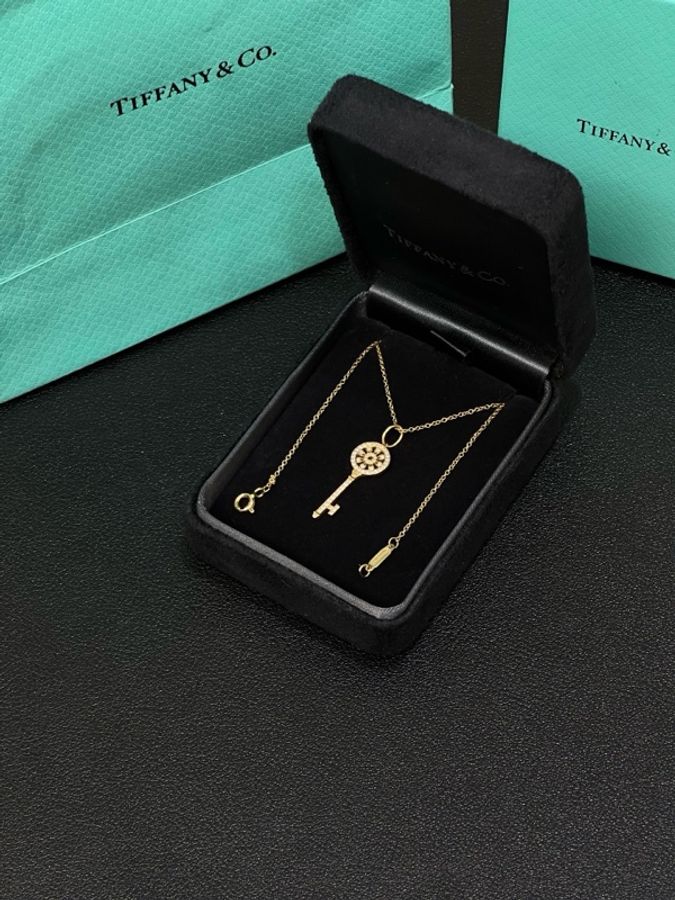 99新Tiffany蒂芙尼太陽花小號滿鑽 18K玫瑰金鑰匙項鍊-4