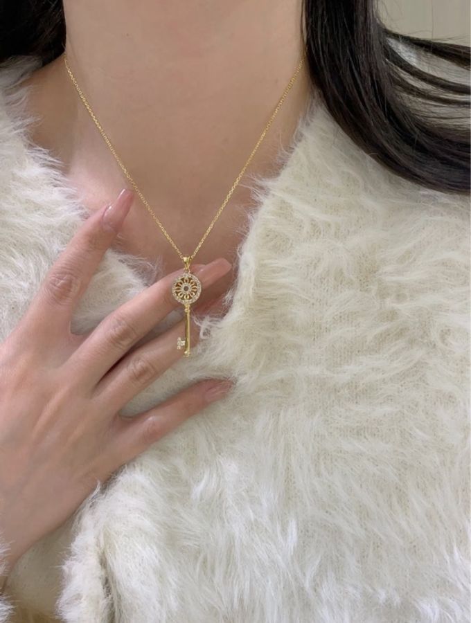99新Tiffany蒂芙尼太陽花小號滿鑽 18K玫瑰金鑰匙項鍊-8