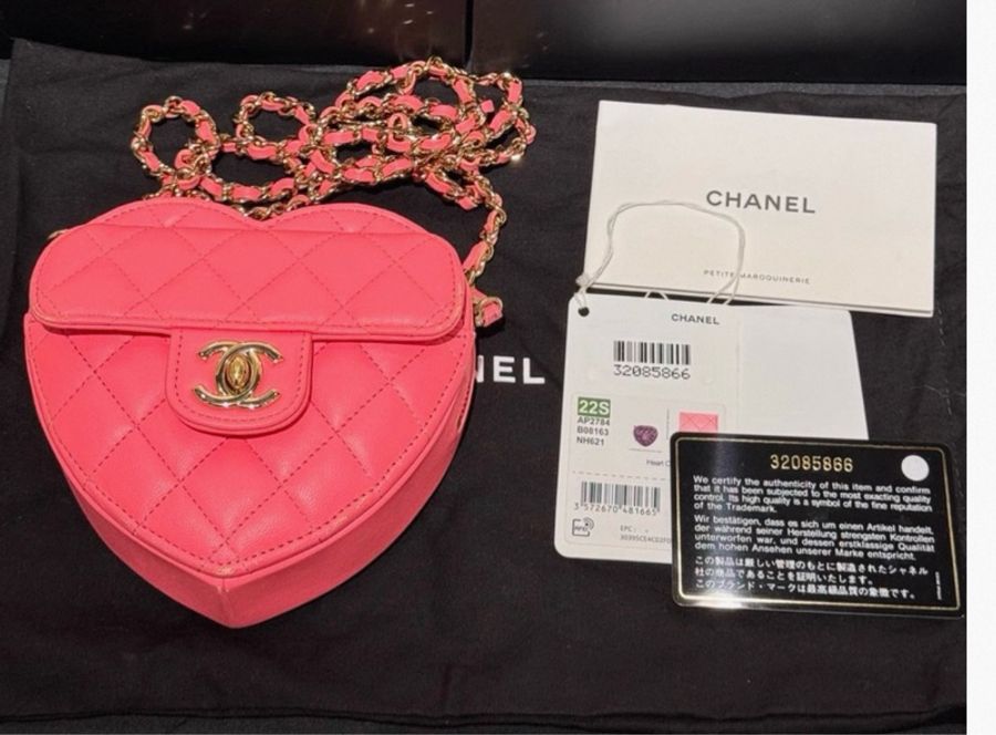 (情況良好)CHANEL Heart Vanity 愛心斜孭包 珊瑚紅-0