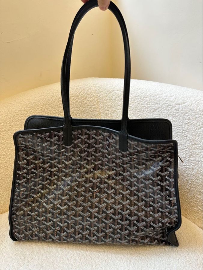 戈雅 Goyard Hardy 托特包 黑棕色狗牙紋 尺寸：40 × 31 cm 成色：99新，帶吊牌，保存極佳-0