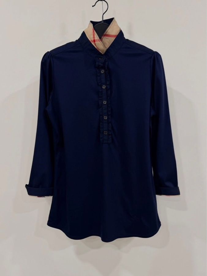 BURBERRY 倫敦 深藍荷葉滾邊格紋領戰馬上衣-2