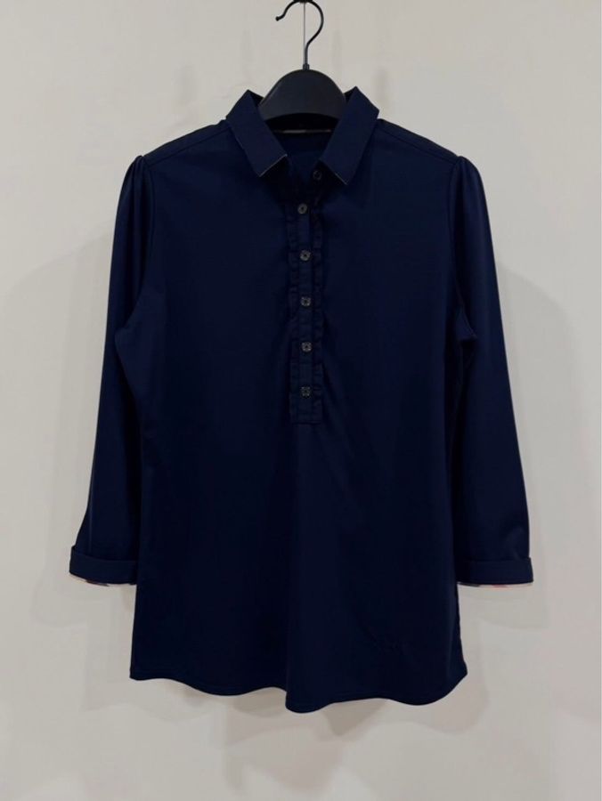 BURBERRY 倫敦 深藍荷葉滾邊格紋領戰馬上衣-7