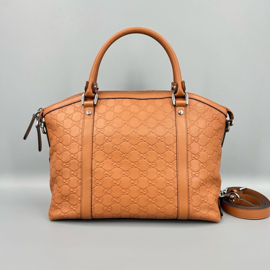 GUCCI 古馳 老花壓紋牛皮餃子托特手提斜挎包 黑標020 33*26-1