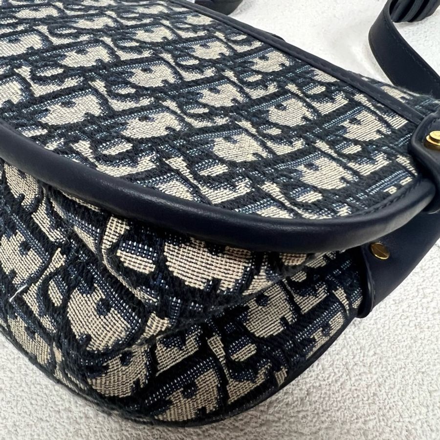 Dior迪奧 藍色老花蒙田學院包斜挎包單肩包 金扣-7