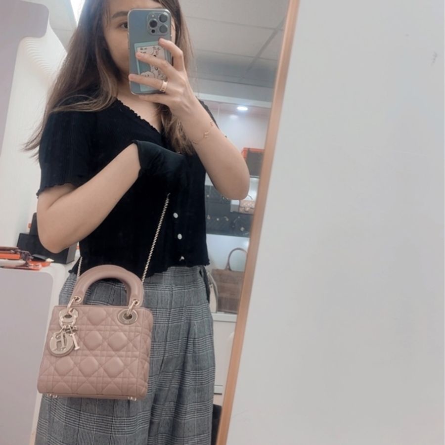 Dior lady dior 迷你三格 乾燥玫瑰粉-12