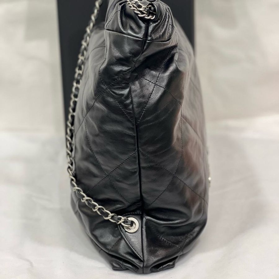 香奈兒/Chanel 22bag垃圾袋大號手提款黑色銀扣背包手提包雙肩包-3