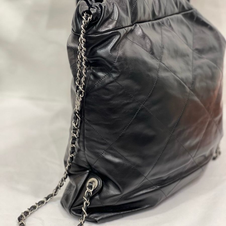 香奈兒/Chanel 22bag垃圾袋大號手提款黑色銀扣背包手提包雙肩包-4