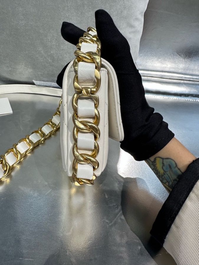 香奈兒Chanel白金白色羊皮mini相机包粗链条斜挎包 芯片-2