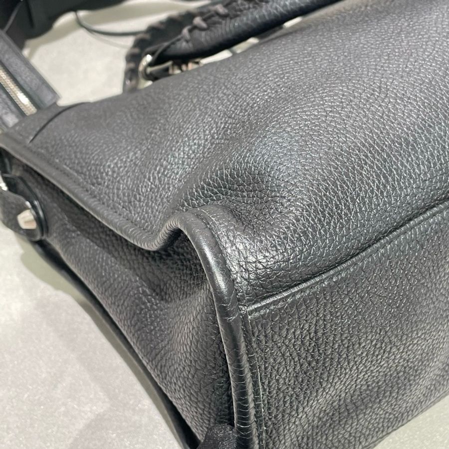 balenciaga巴黎世家黑色牛皮銀釘city黑銀中號機車包手提包斜挎包單肩包 銀扣-9