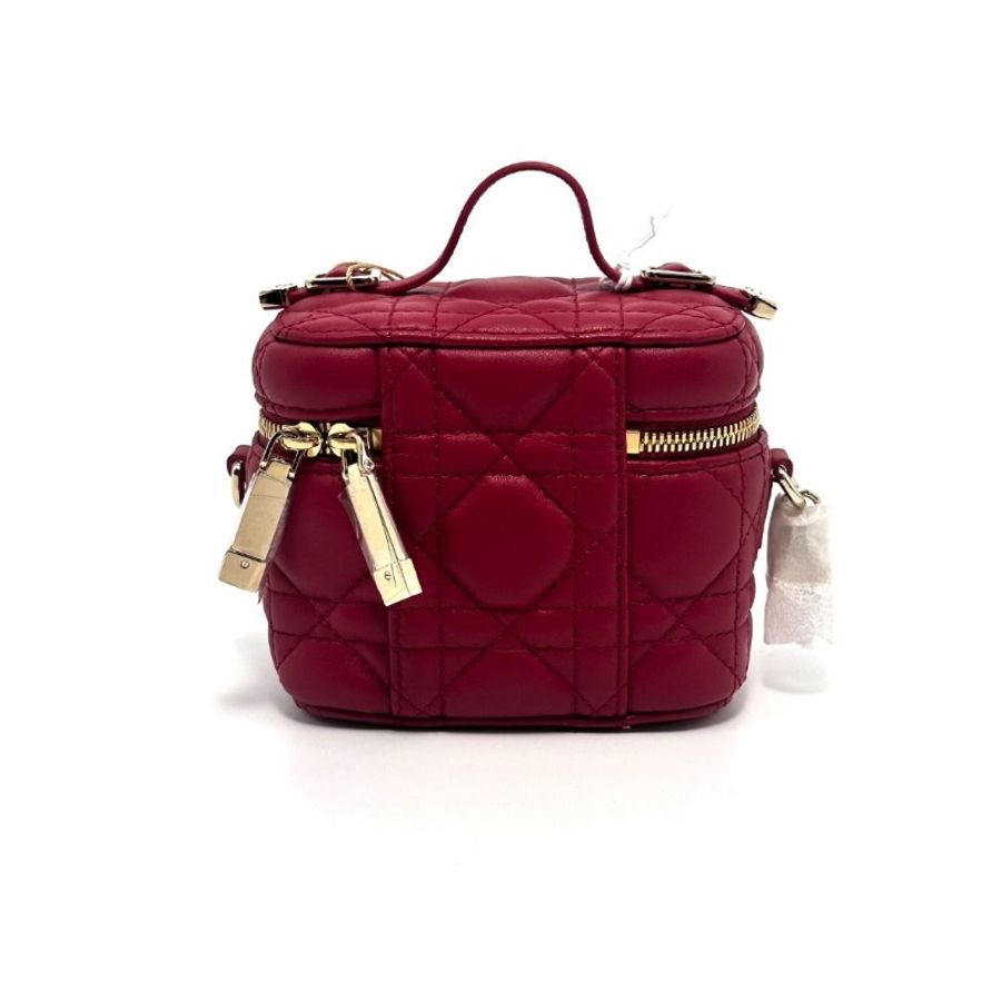 DIOR Lady Dior Vanity 紅色金扣藤格紋盒子包 11*10*7 9新 配件塵袋 吊牌-4