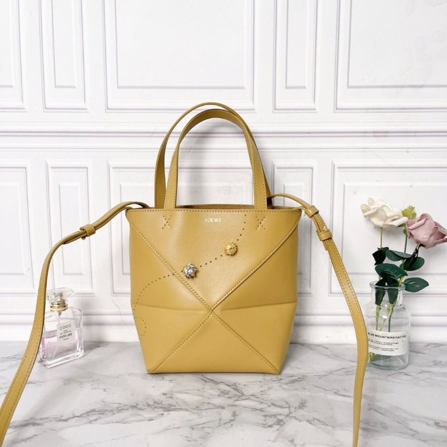 LOEWE 情人節限定薑黃色 小刺蝟別針幾何tote迷你托特包 16×20cm 9新 配件塵袋-3