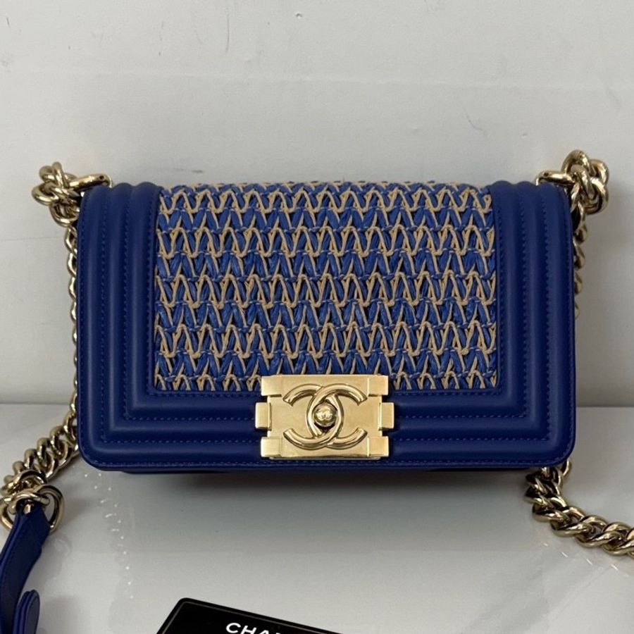 Chanel香奈兒leboy藍色淡金扣小號 27開有卡-0