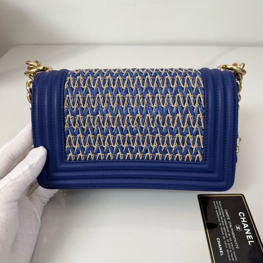 Chanel香奈兒leboy藍色淡金扣小號 27開有卡-1