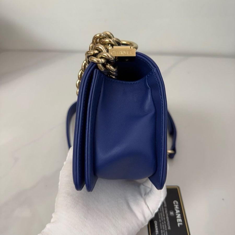 Chanel香奈兒leboy藍色淡金扣小號 27開有卡-2