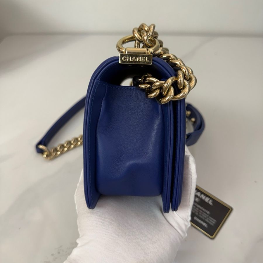 Chanel香奈兒leboy藍色淡金扣小號 27開有卡-3