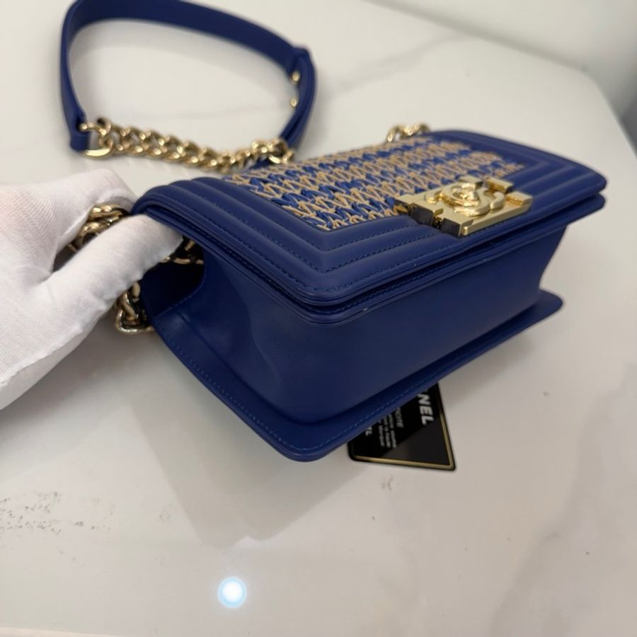 Chanel香奈兒leboy藍色淡金扣小號 27開有卡-4