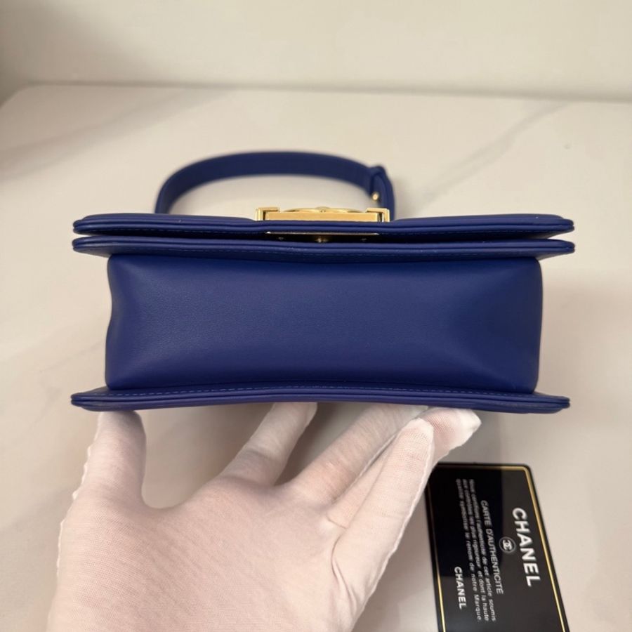 Chanel香奈兒leboy藍色淡金扣小號 27開有卡-8
