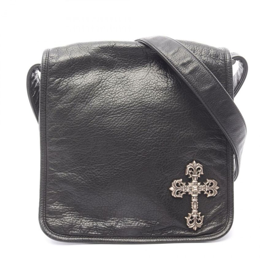 鉻心 (CHROME HEARTS) 鏤空十字肩包,黑色真皮,男士二手-0