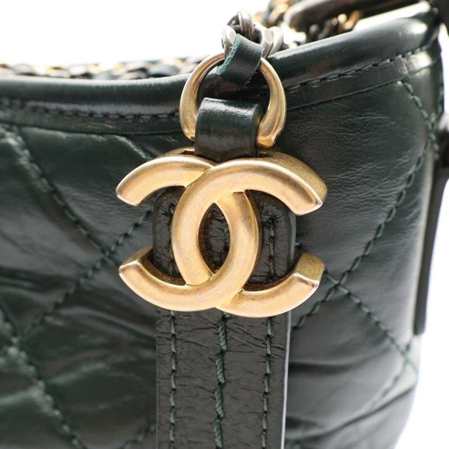 綠色 菱格紋牛皮 Gabrielle Hobo 肩背包 無卡【CHANEL 香奈兒】 A93824-5