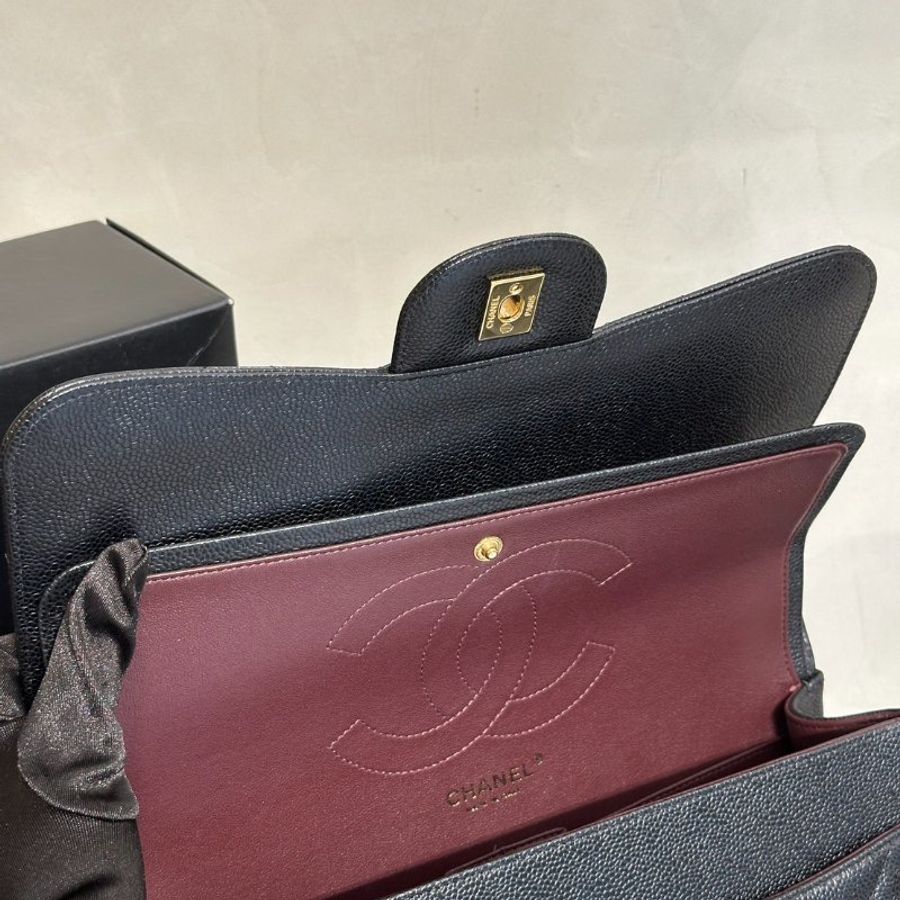 CHANEL 經典口蓋包Jumbo CF30 - 粒面牛皮黑金23開-7