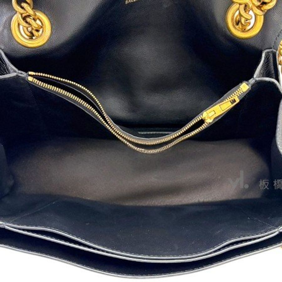 Y2059-Balenciaga Crush黑小牛皮復古金釦中號下蓋肩背包716393-7