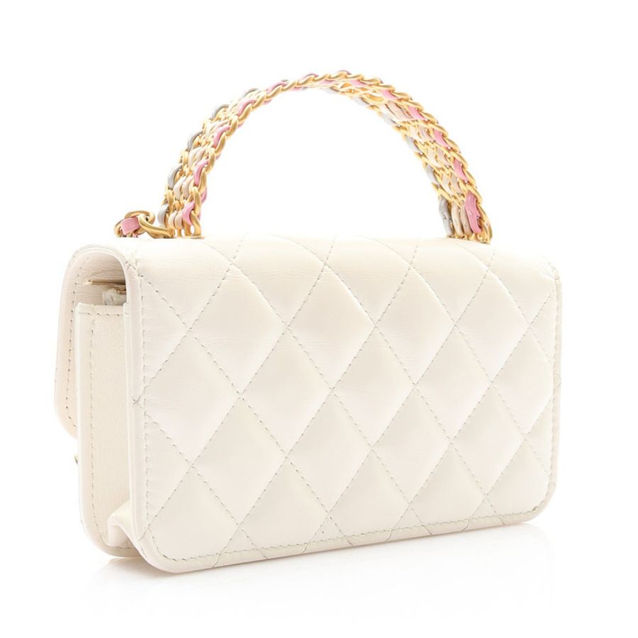 白色 菱格紋羊皮 Top Handle Flap 两用包【CHANEL 香奈兒】-1