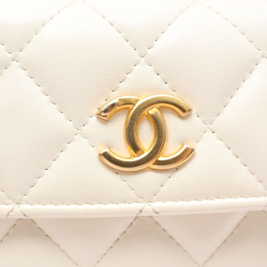 白色 菱格紋羊皮 Top Handle Flap 两用包【CHANEL 香奈兒】-7