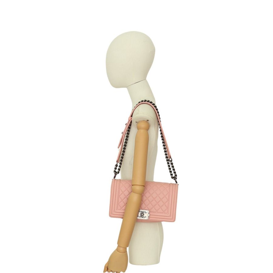 粉色 菱格紋 羊皮 BOY 25 肩背包 銀釦【CHANEL 香奈兒】 A67086-7