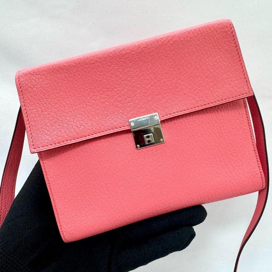 Hermès 愛馬仕 Clic 16 H釦山羊皮 WOC 錢包 玫瑰粉 D刻印-0
