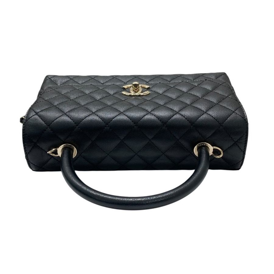 CHANEL 香奈兒 A92991 COCO HANDLE 中款手把口蓋包 粒紋小牛皮 黑色 淺金釦-6