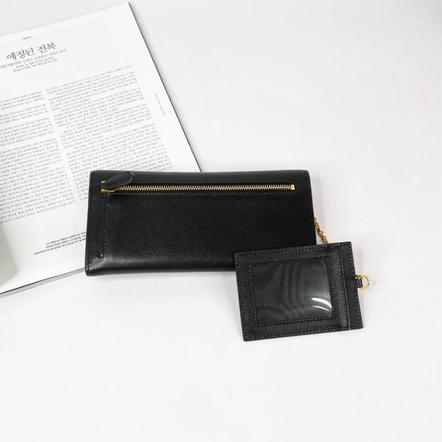 PRADA 浮雕LOGO 防刮信封長夾 黑色-1