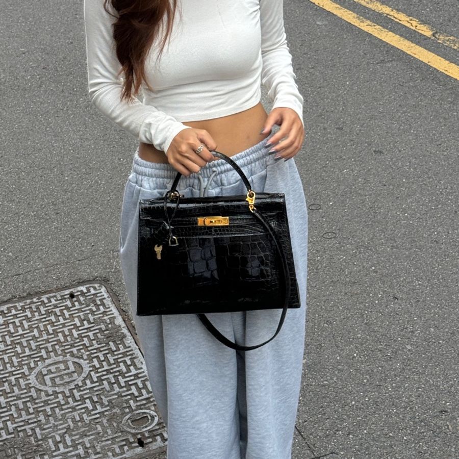 (真鱷魚皮🐊)Hermes Kelly 32 黑金 方塊鱷魚皮 全配🎁-3