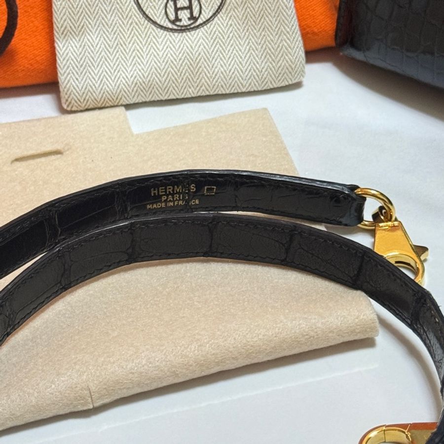 (真鱷魚皮🐊)Hermes Kelly 32 黑金 方塊鱷魚皮 全配🎁-27