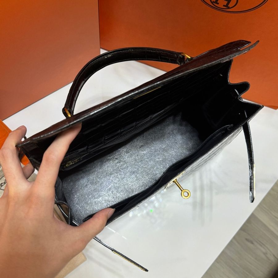 (真鱷魚皮🐊)Hermes Kelly 32 黑金 方塊鱷魚皮 全配🎁-33