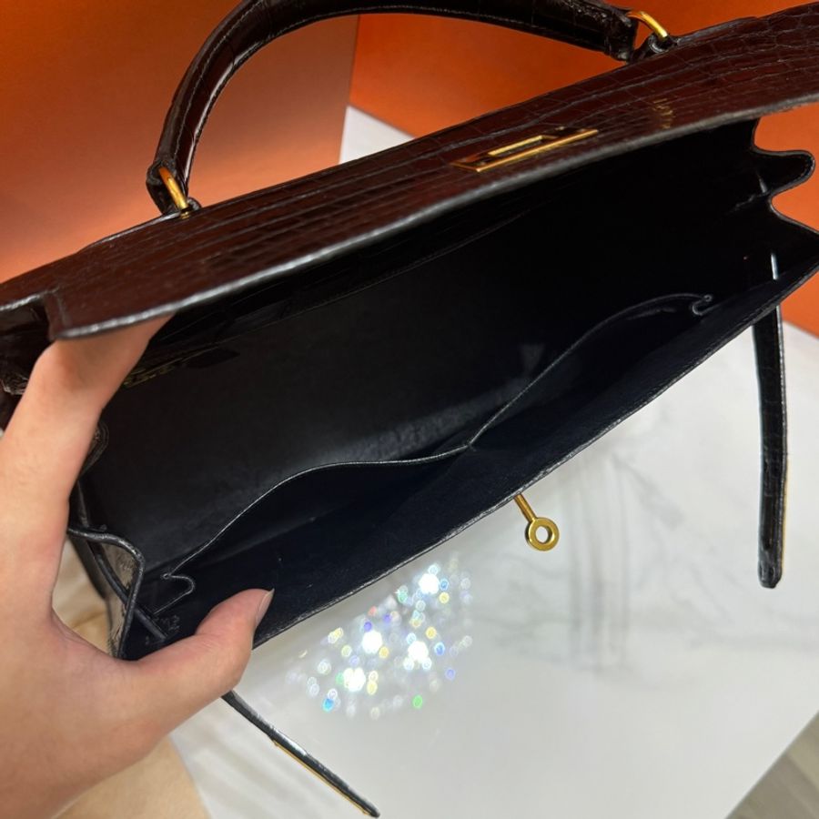 (真鱷魚皮🐊)Hermes Kelly 32 黑金 方塊鱷魚皮 全配🎁-34