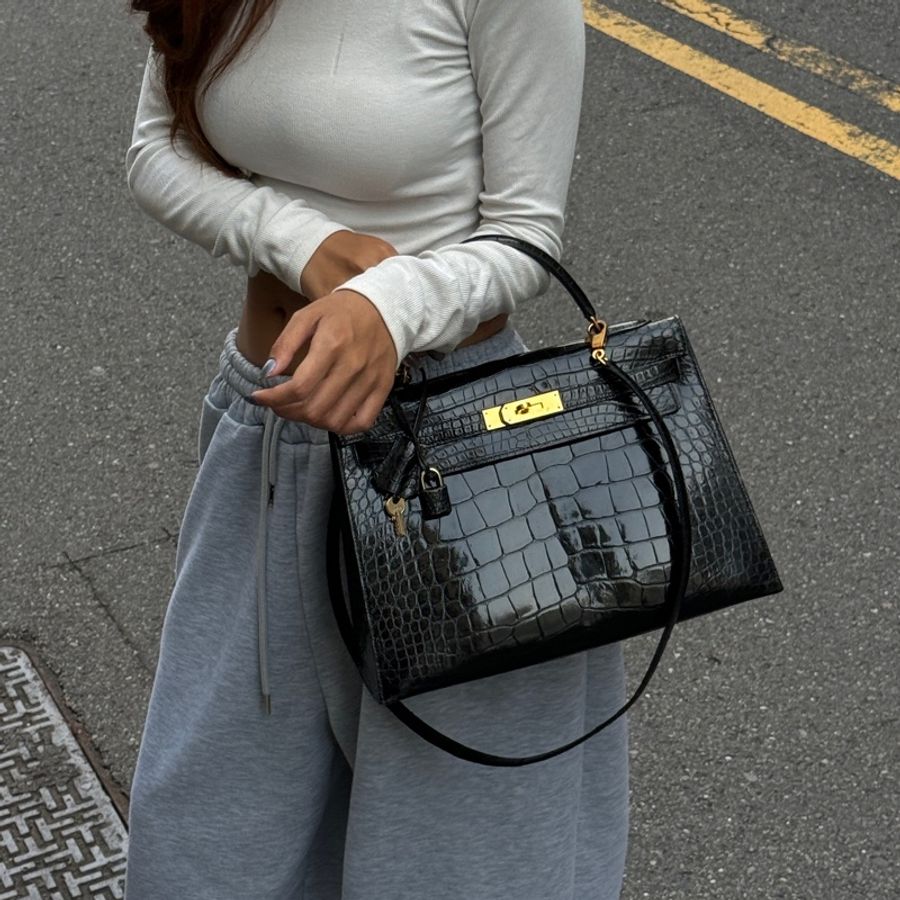 (真鱷魚皮🐊)Hermes Kelly 32 黑金 方塊鱷魚皮 全配🎁-46