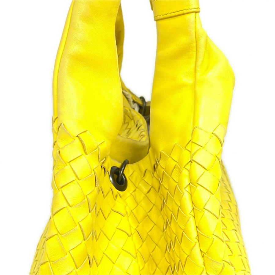 ☆ Bottega Veneta 寶緹嘉 Yellow Lambskin Campana Shoulder Bag 黃色小羊皮肩背包-267009561-11