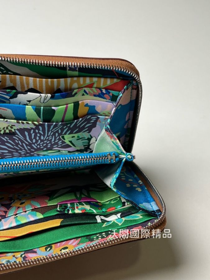 愛馬仕 Hermes Silk'In B刻 金棕絲巾長夾-16