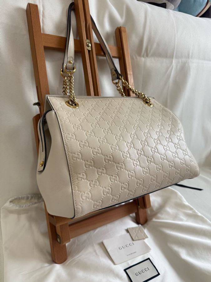 Gucci Soft Signature GG Leather Shoulder Bag – White 古馳老花白色真皮袋-4