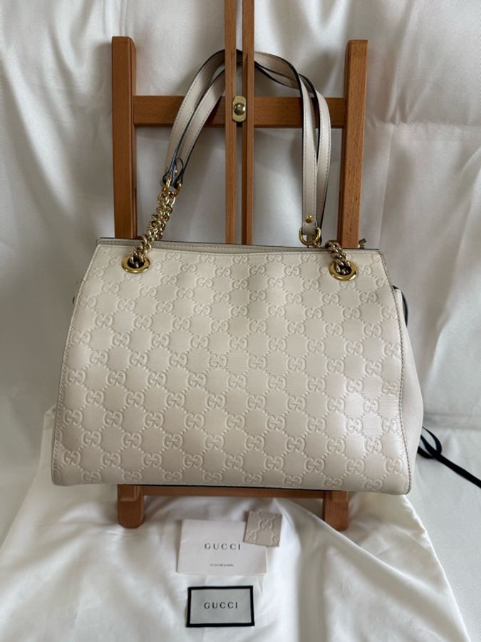 Gucci Soft Signature GG Leather Shoulder Bag – White 古馳老花白色真皮袋-7
