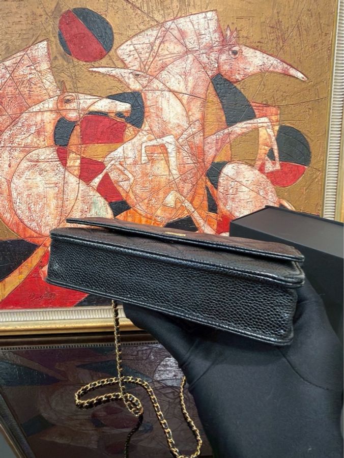 香奈兒黑金荔枝皮Woc鏈袋發財包-4
