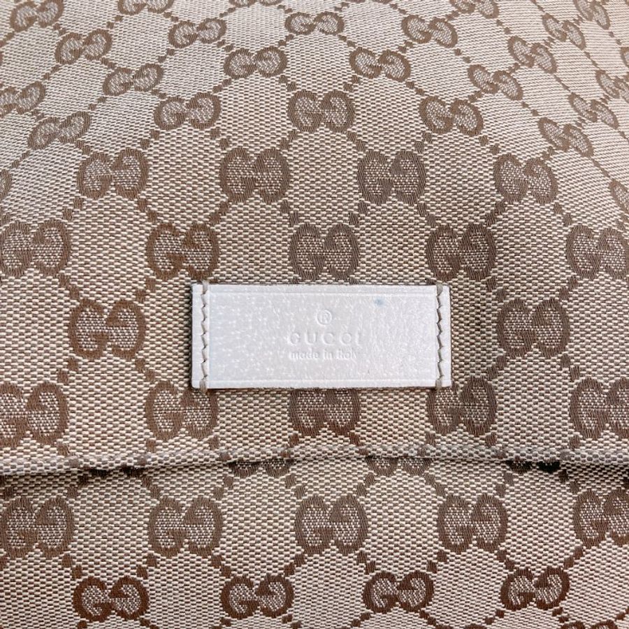 MS0745 Gucci 古馳 斜背包 經典老花紋 帆布包 米白色 銀扣 Shoulder Bag GG Canvas 30CM Beige x PHW-9