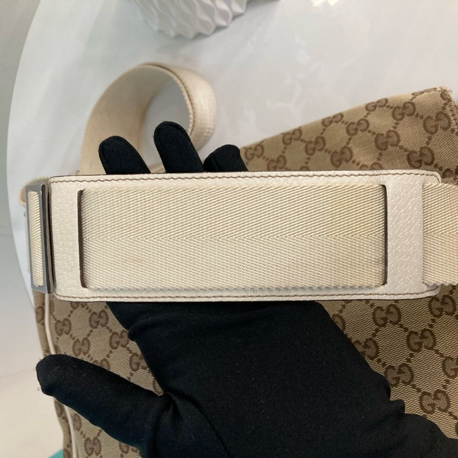 MS0745 Gucci 古馳 斜背包 經典老花紋 帆布包 米白色 銀扣 Shoulder Bag GG Canvas 30CM Beige x PHW-35
